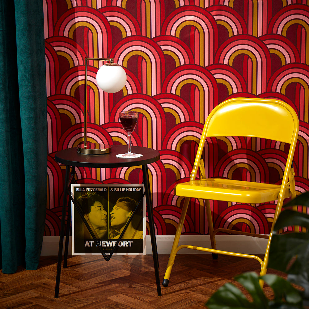 LH900350 - Keep On Rollin' Wallpaper - Maroon, Lipstick Pinks & Rich Gold - Lust Home
