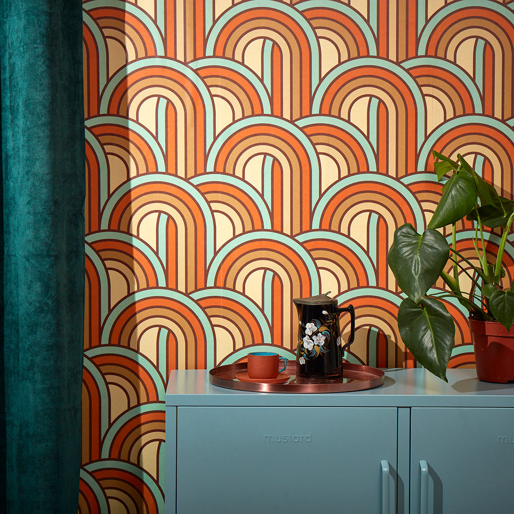 LH900351 - Keep on Rollin' Wallpaper - Duck Egg Blue, Burnt Orange & Sand - Lust Home