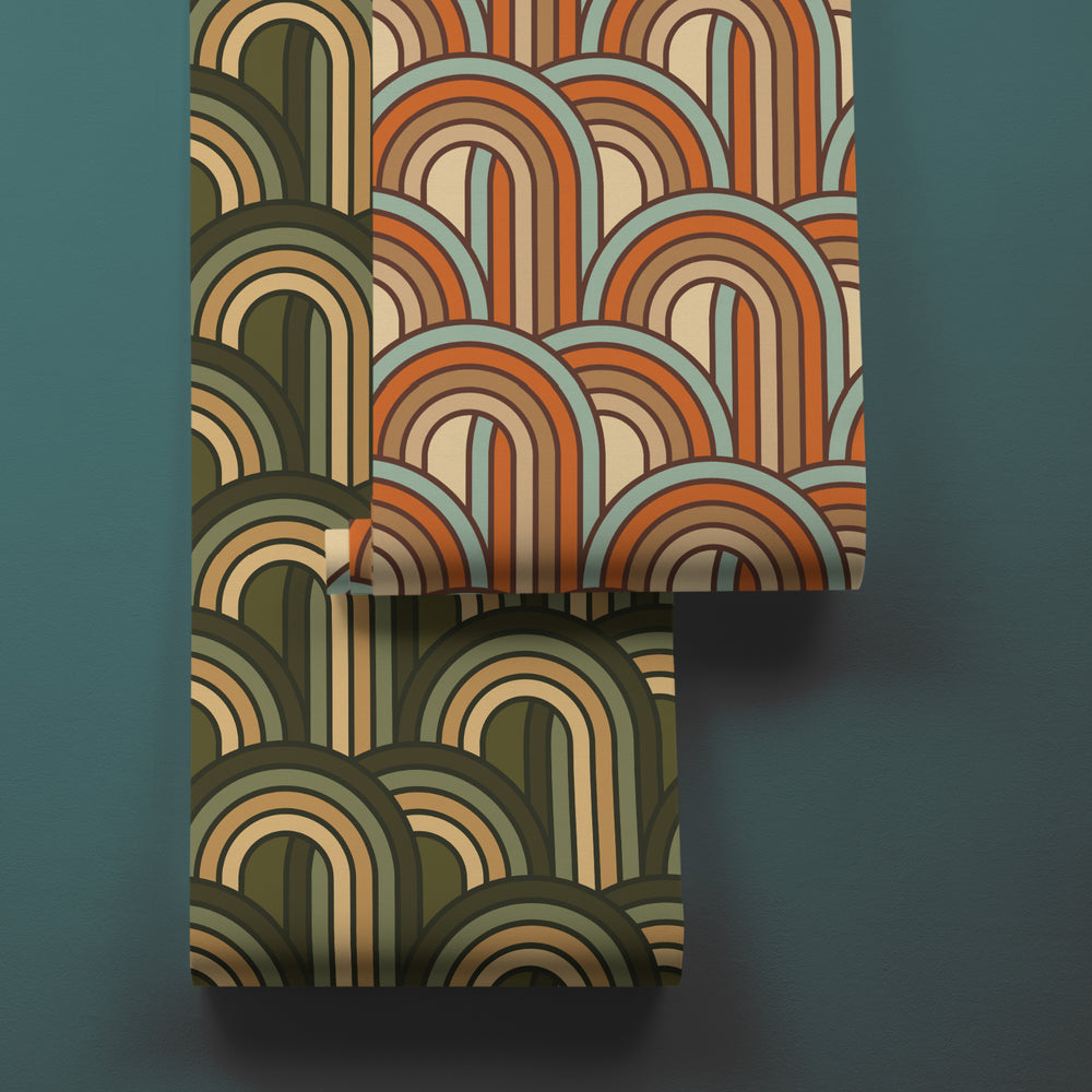 LH900351 - Keep on Rollin' Wallpaper - Duck Egg Blue, Burnt Orange & Sand - Lust Home