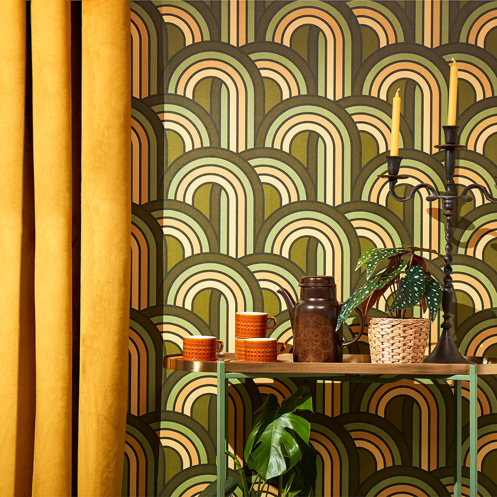 LH900352 - Keep on Rollin' Wallpaper - Olive Green, Avocado & Harvest Gold - Lust Home