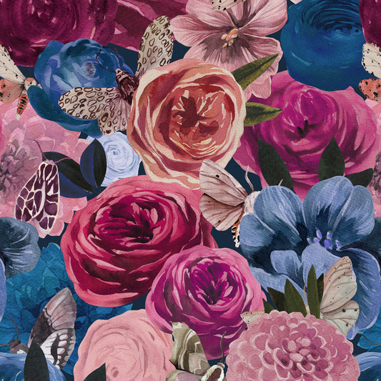 LH900358 - Creatures of the Night Wallpaper - Cobalt Blue & Shades of Pink - Lust Home