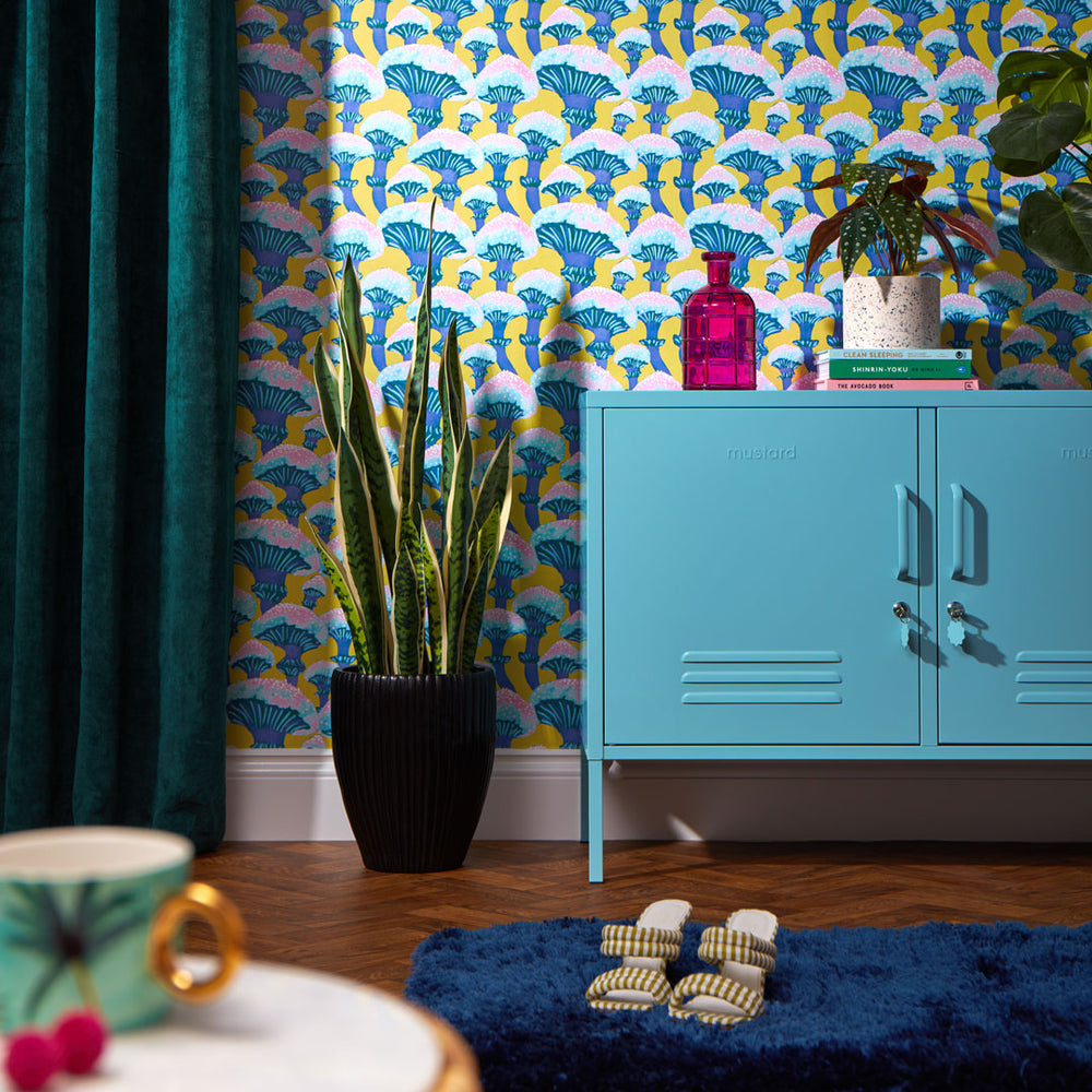 LH900367 - Fun Guy Wallpaper - Mustard Yellow, Sky Blue & Pink - Lust Home