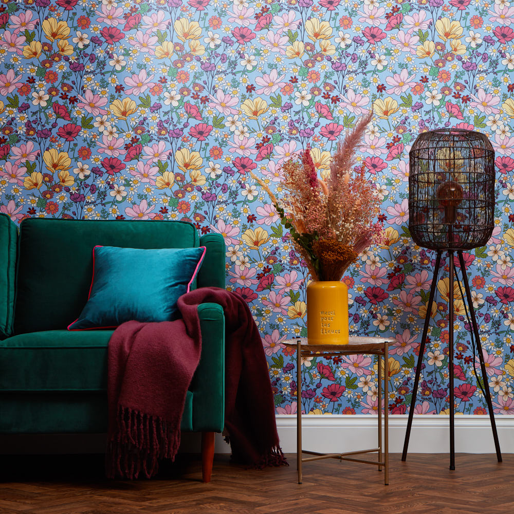 LH900370 - She's a Wildflower Wallpaper - Brights on Blue - Lust Home