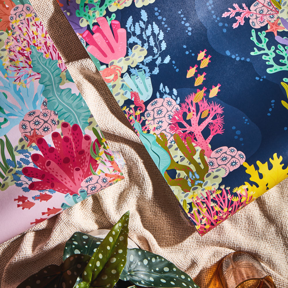 LH900371 - Friends of the Sea Wallpaper - Brights on Pink - Lust Home