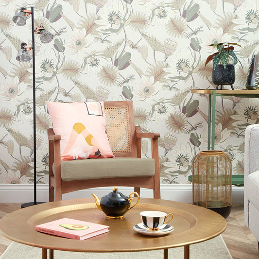 LH900380 - Dance of the Dragonfly Wallpaper - Cream, Sage & Pastel Pink - Lust Home