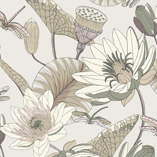 LH900380 - Dance of the Dragonfly Wallpaper - Cream, Sage & Pastel Pink - Lust Home