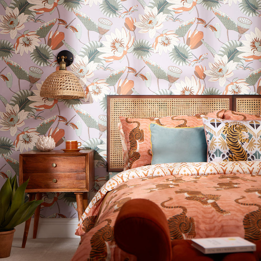 LH900381 - Dance of the Dragonfly Wallpaper - Lilac, Mint & Tan - Lust Home