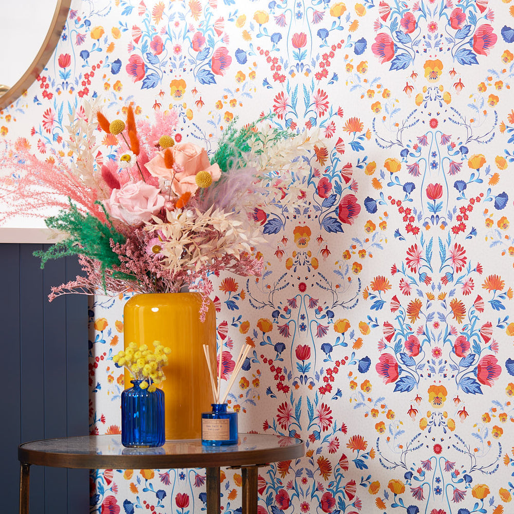 LH900392 - Forget Me Not Wallpaper - Citrus, Fuchsia & Cobalt Blue - Lust Home