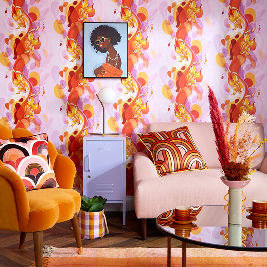 LH900402 - Mesmerised Wallpaper - Lilac, Tangerine & Golden Yellow - Lust Home