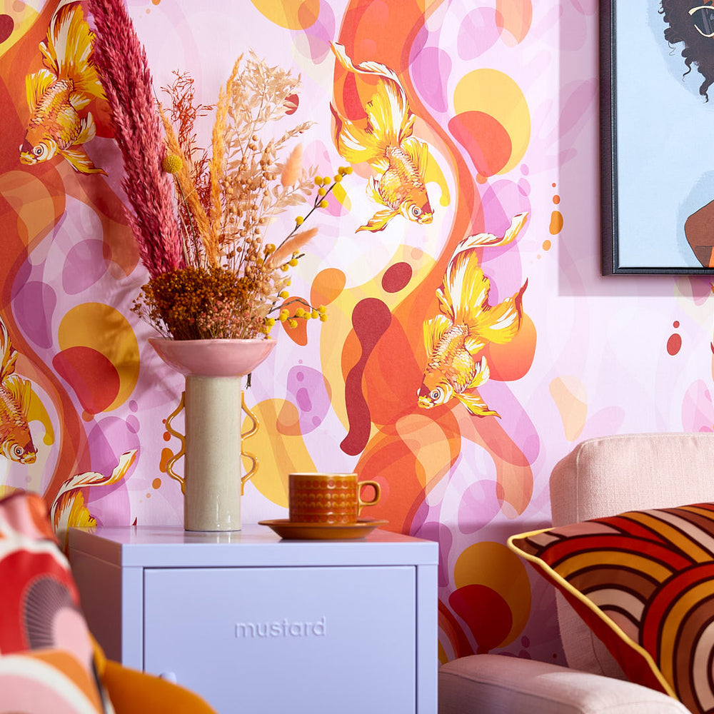 LH900402 - Mesmerised Wallpaper - Lilac, Tangerine & Golden Yellow - Lust Home