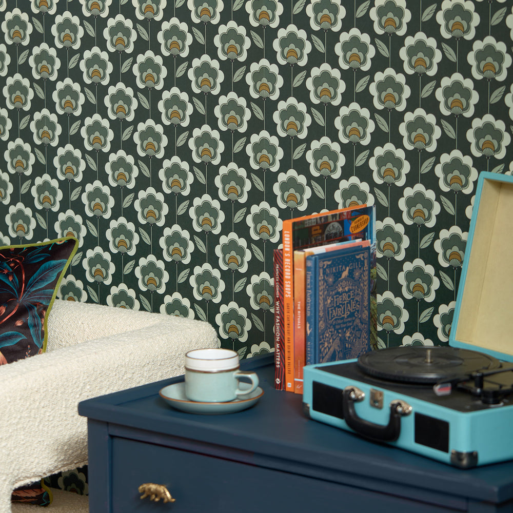 LH900450 - Happy Glamper Wallpaper - Dark Forest, Sage & Sand - Lust Home