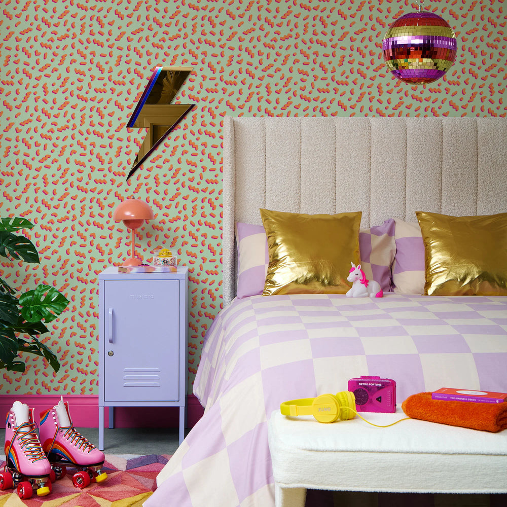 LH900532 - Move To The Music Wallpaper - Celadon Green & Sunset Orange - Lust Home