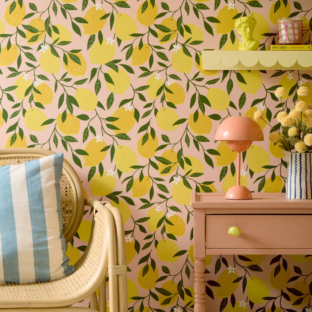 LH900544 - Freshly Squeezed Wallpaper - Lemon Yellow on Tuscan Orange - Lust Home