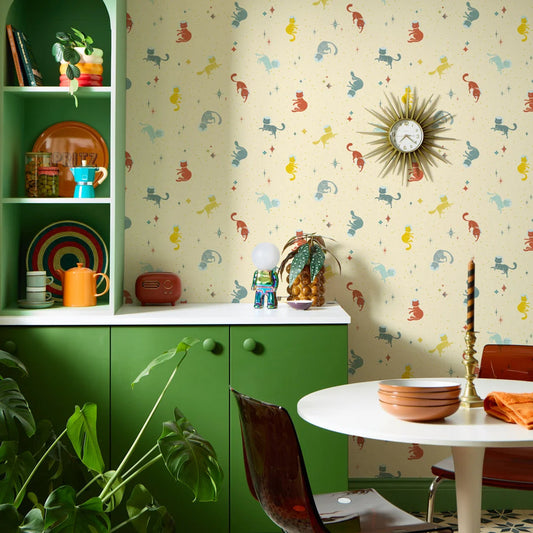 LH900574 - Cosmic Cats Wallpaper - Sunset Shades on Lemon Sorbet - Lust Home