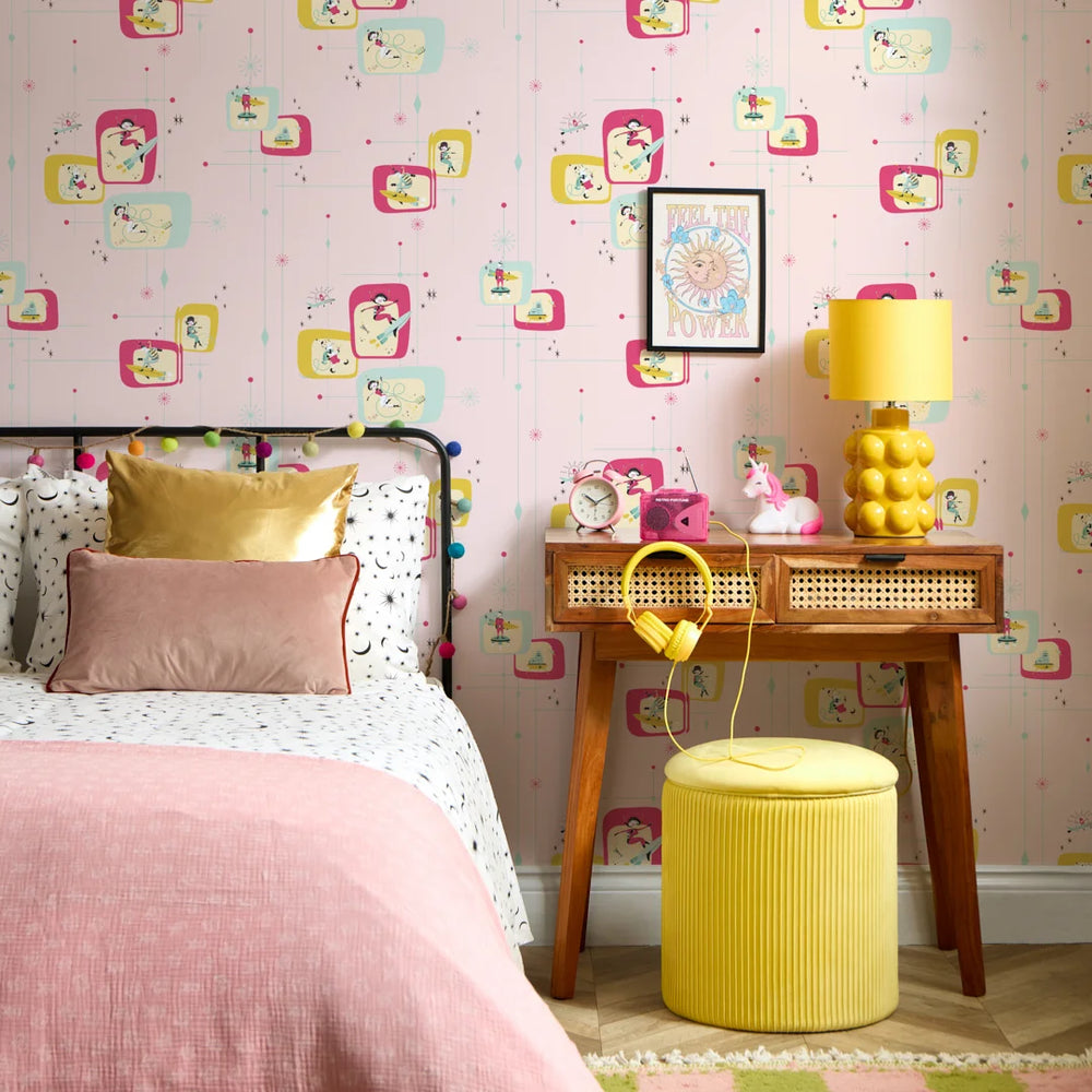LH900583 - Space Race Wallpaper - Electric Brights on Candy Floss - Lust Home