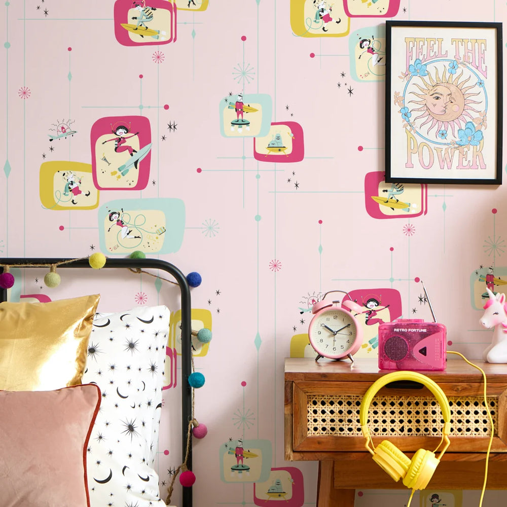 LH900583 - Space Race Wallpaper - Electric Brights on Candy Floss - Lust Home
