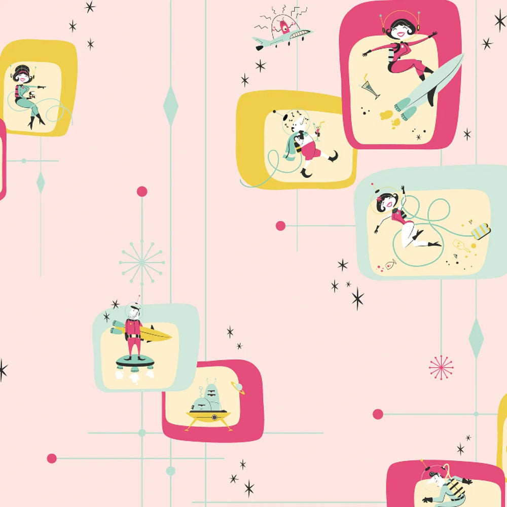 LH900583 - Space Race Wallpaper - Electric Brights on Candy Floss - Lust Home