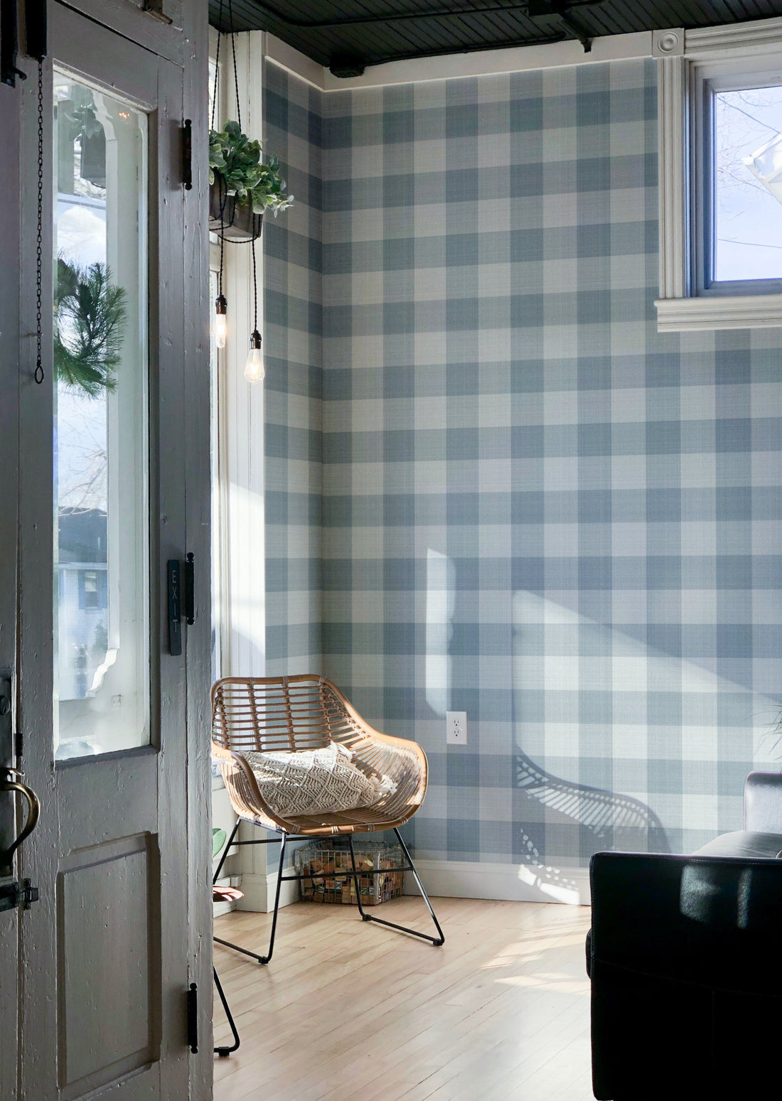 Linen Checks Wallpaper - Blue - Summer Gray
