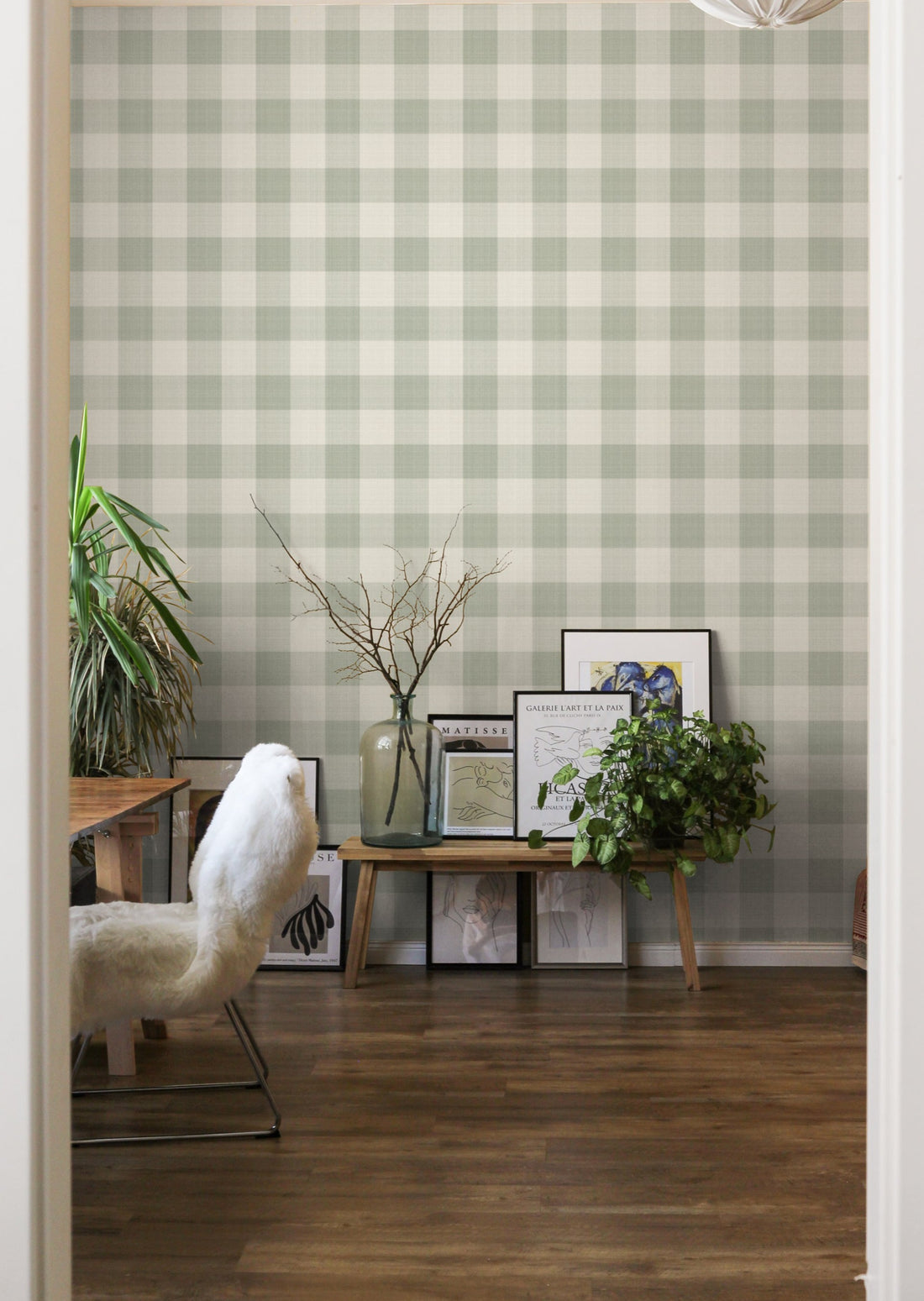 Linen Checks Wallpaper - Green - Summer Gray
