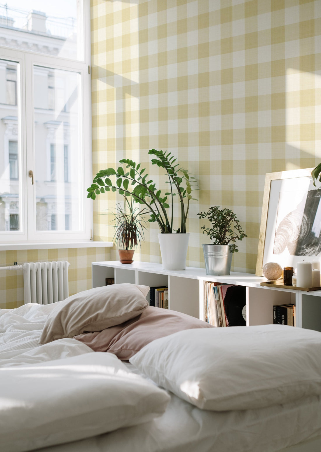 Linen Checks Wallpaper - Yellow - Summer Gray
