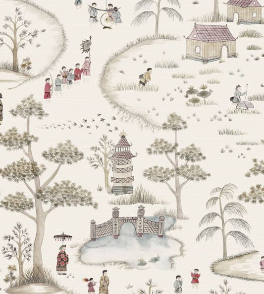 NCW4180-02 - Cathay Parade Wallpaper - Brown/Gold/Red - Nina Campbell