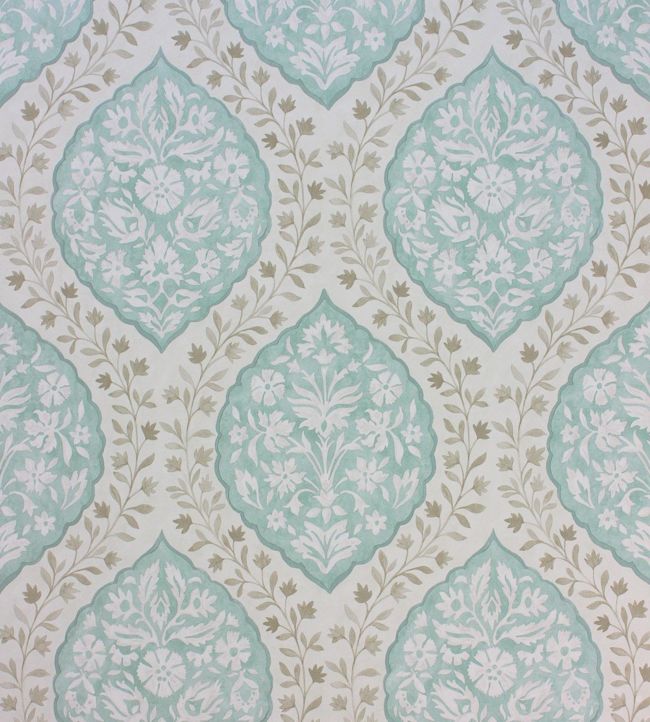 NCW4304-05 - Marguerite Wallpaper - Aqua/Taupe - Nina Campbell