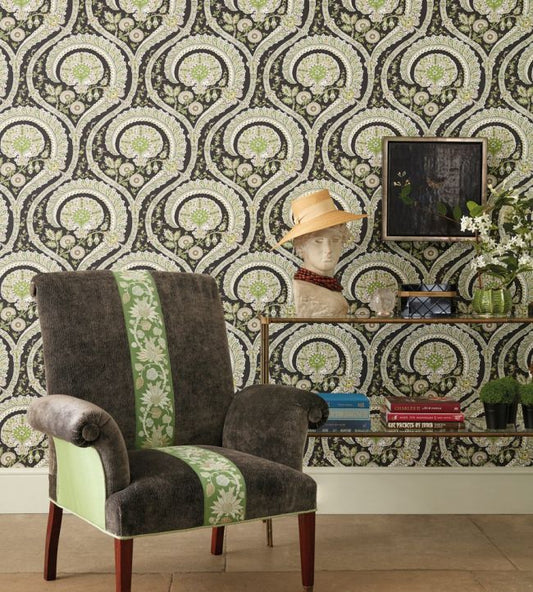 NCW4350-04 - Les Indiennes Wallpaper - Black/Green - Nina Campbell