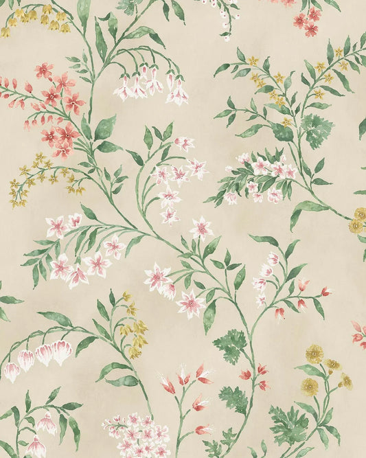 NCW4491-03 - Almora Wallpaper - Coral/ Yellow/ Green - Nina Campbell