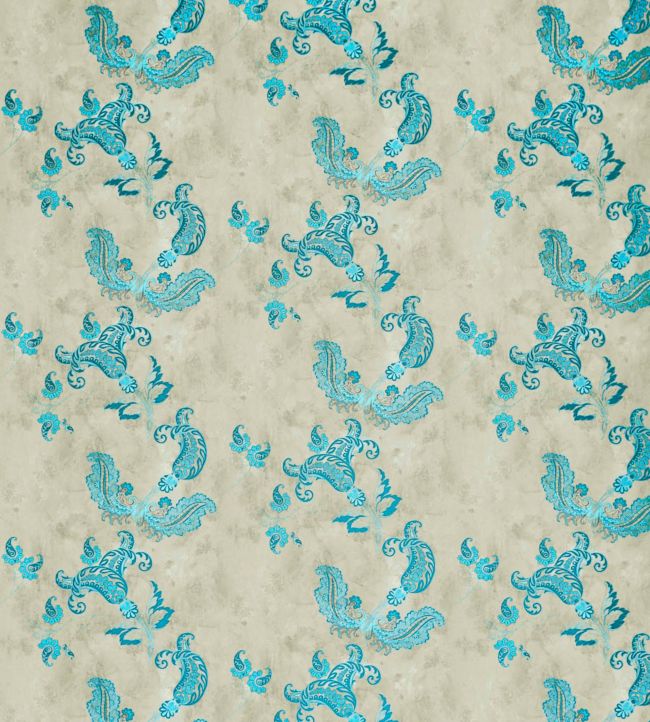Paisley Wallpaper - Turquoise on Old Grey - BG0800 - 202 - Barneby Gates