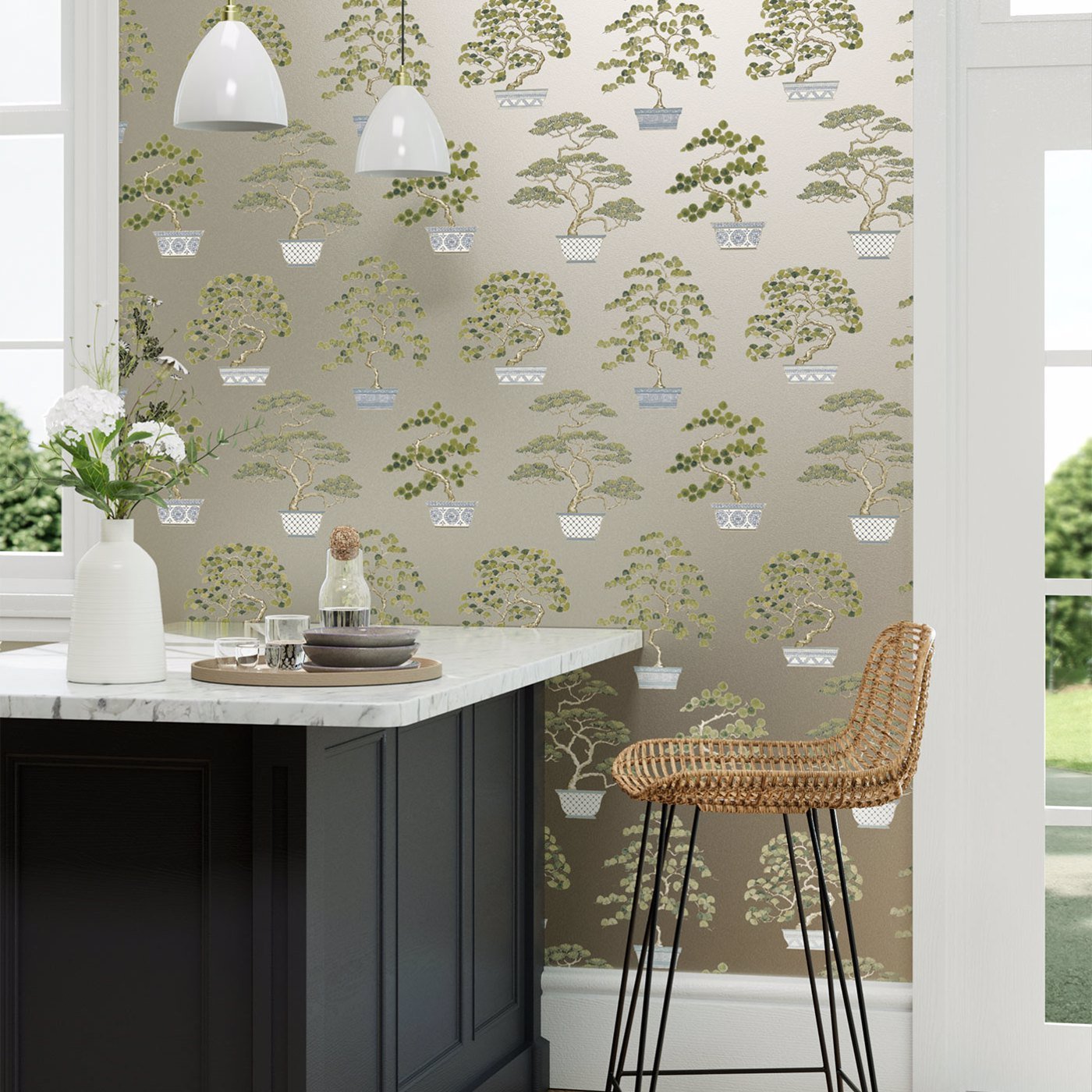 Penjing Wallpaper - Scallion Green - DWAW217108 - Sanderson