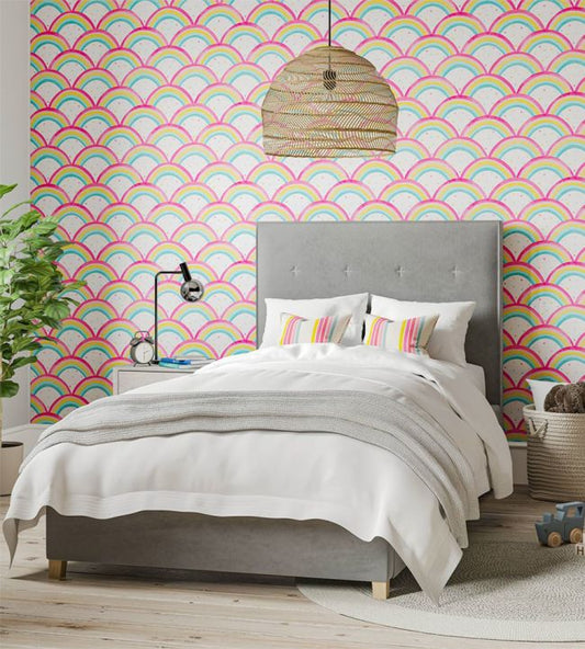 Rainbow Brights Wallpaper - Cherry/Blossom/Pineapple/Sky - HLTF112645 - Harlequin