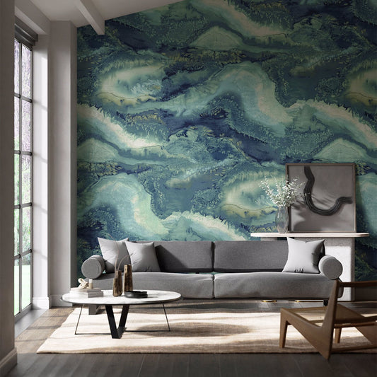 Reflected Obsidian Wallpaper - Azurite - HQN2112852 - Harlequin