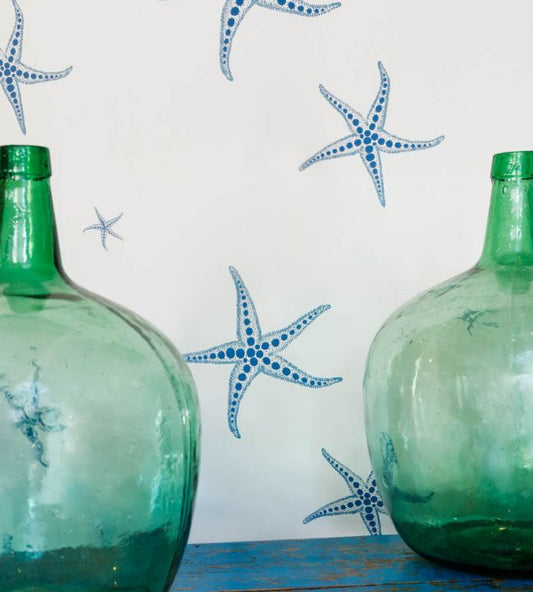 Starfish Wallpaper - Blue on Parchment - BG2200102 - Barneby Gates