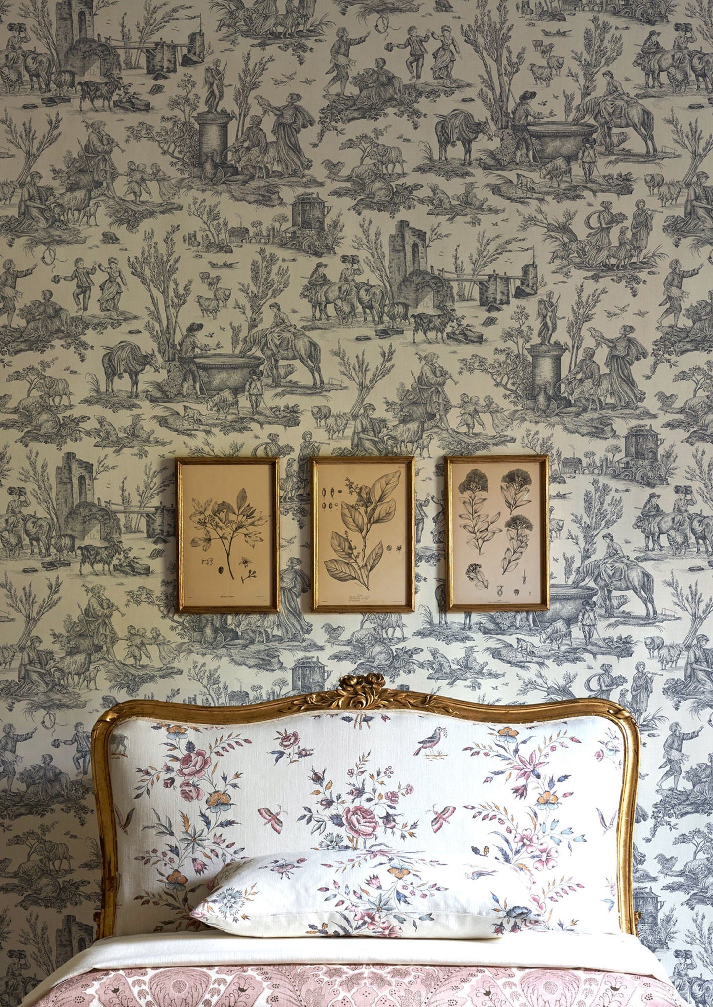 Toile Baptiste Wallpaper - Celeste - Lewis & Wood