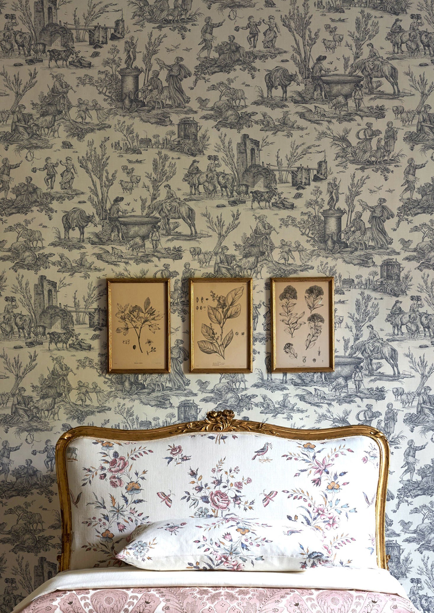 Toile Baptiste Wallpaper - Celeste - Lewis & Wood