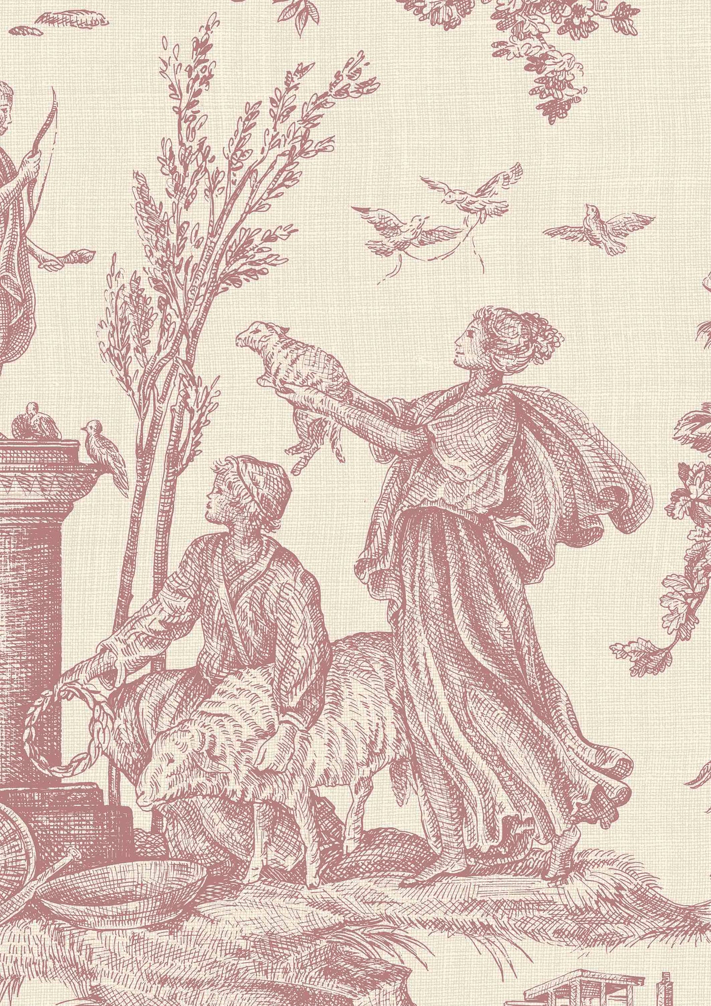 Toile Baptiste Wallpaper - Cerise - Lewis & Wood