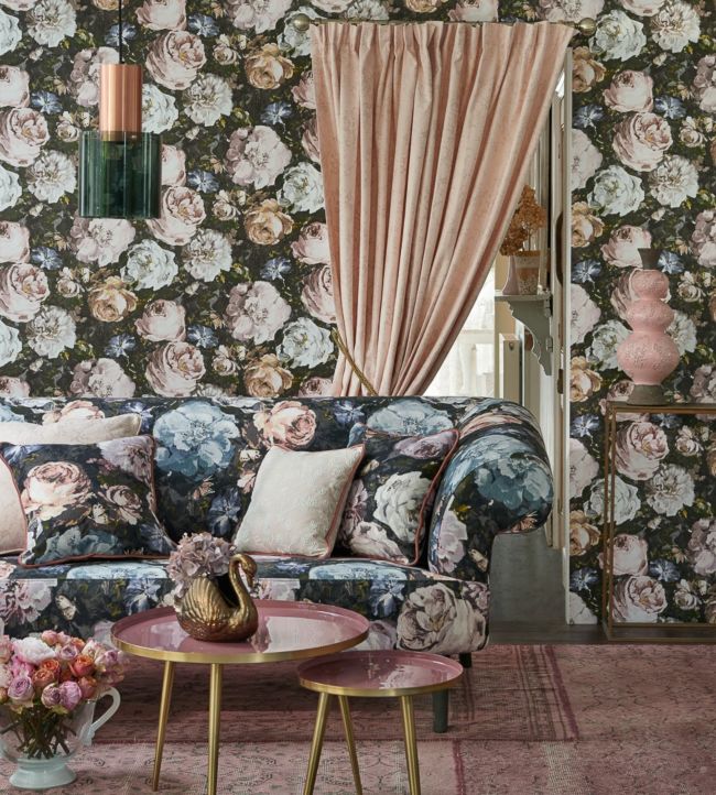 W0090/02 - Floretta Wallpaper - Blush/Charcoal - Clarke & Clarke 