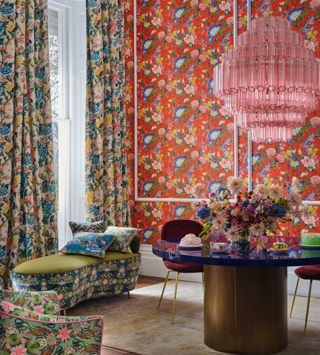 W0130/01 - Golden Parrot Wallpaper - Coral - Clarke & Clarke