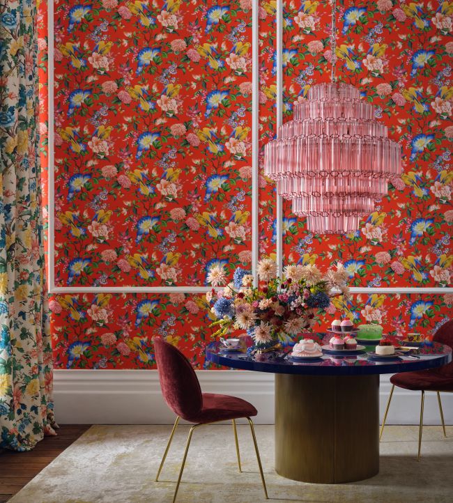 W0130/01 - Golden Parrot Wallpaper - Coral - Clarke & Clarke