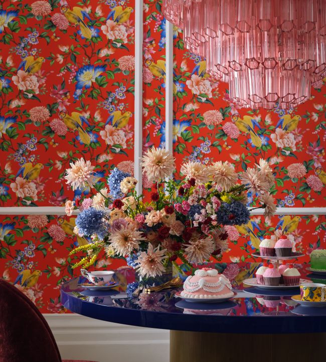 W0130/01 - Golden Parrot Wallpaper - Coral - Clarke & Clarke