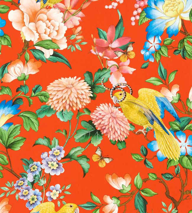 W0130/01 - Golden Parrot Wallpaper - Coral - Clarke & Clarke