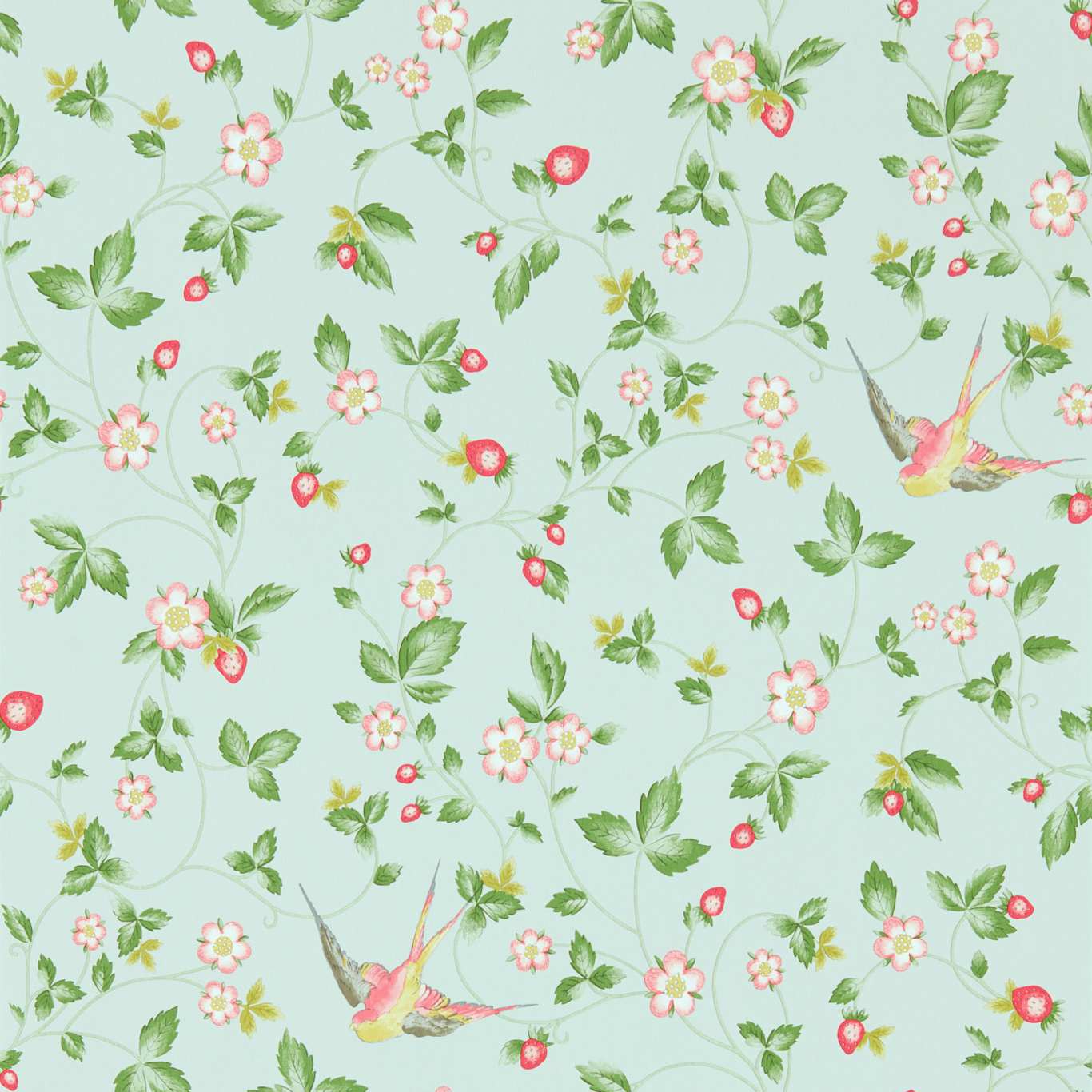 W0135/02 - Wild Strawberry Wallpaper - Dove - Clarke & Clarke