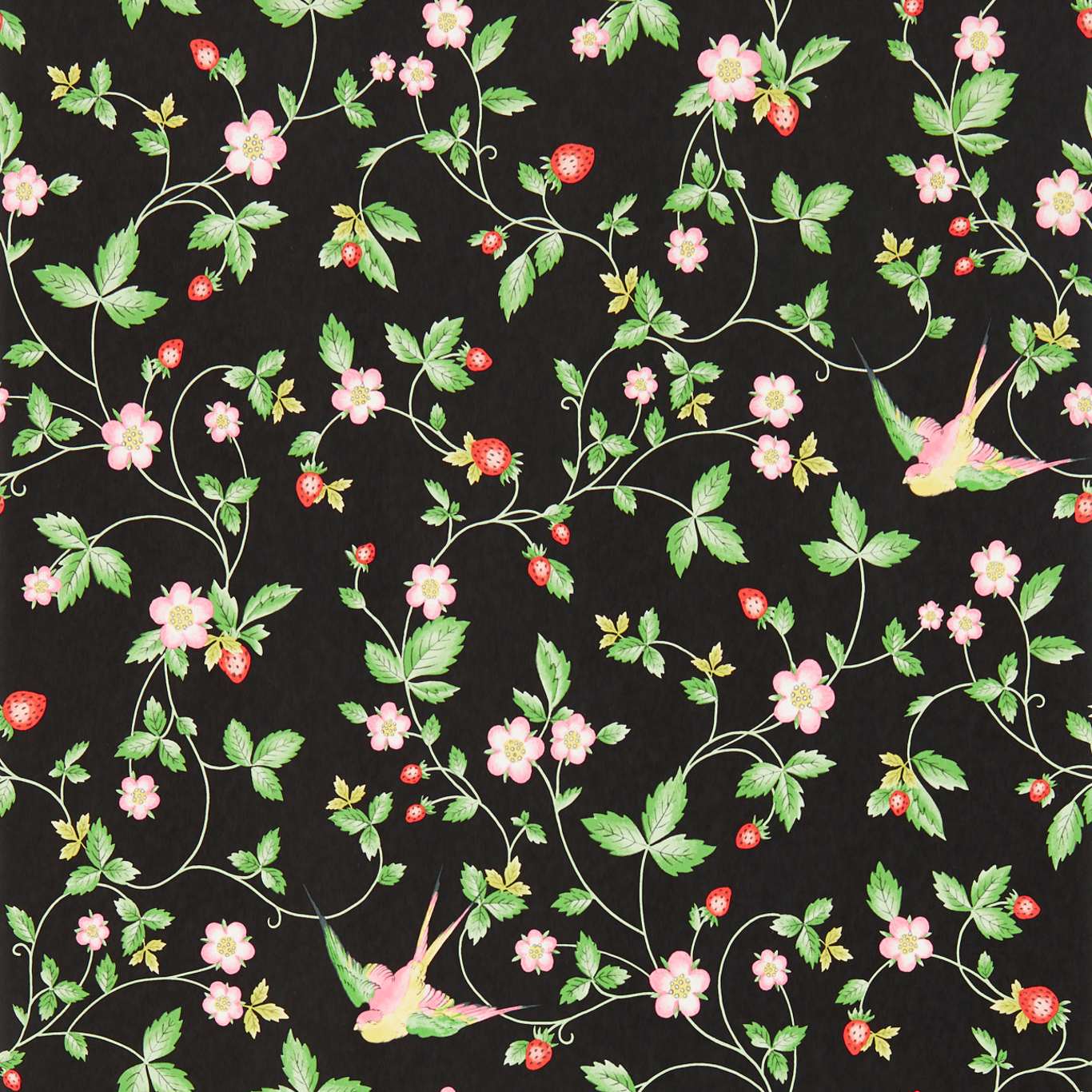 W0135/04 - Wild Strawberry Wallpaper - Noir - Clarke & Clarke