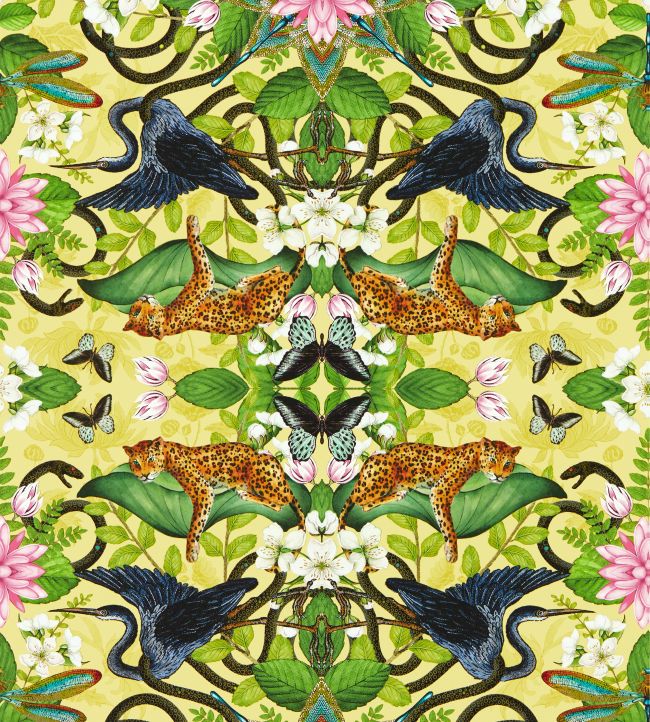 W0136/01 - Wonderlust Tea Story Wallpaper - Citron - Clarke & Clarke