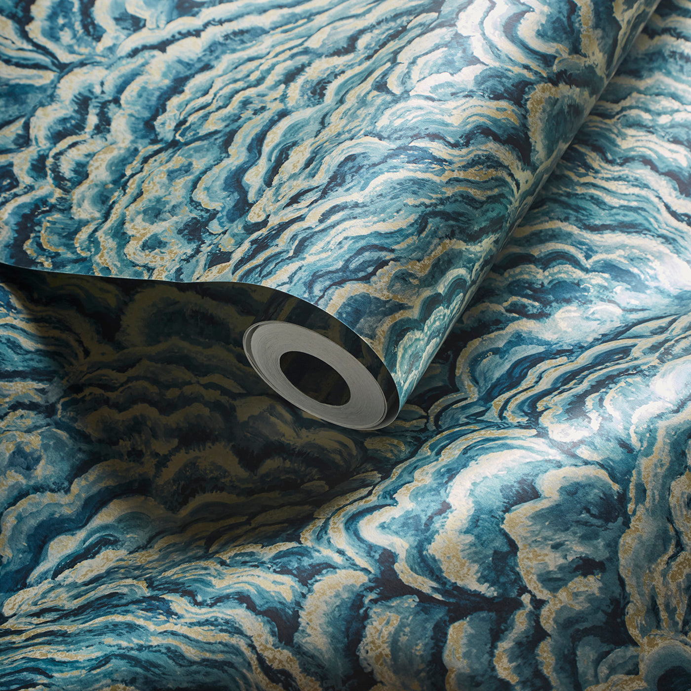 W0142/03 - Lumino Wallpaper - Kingfisher/Gilver - Clarke & Clarke