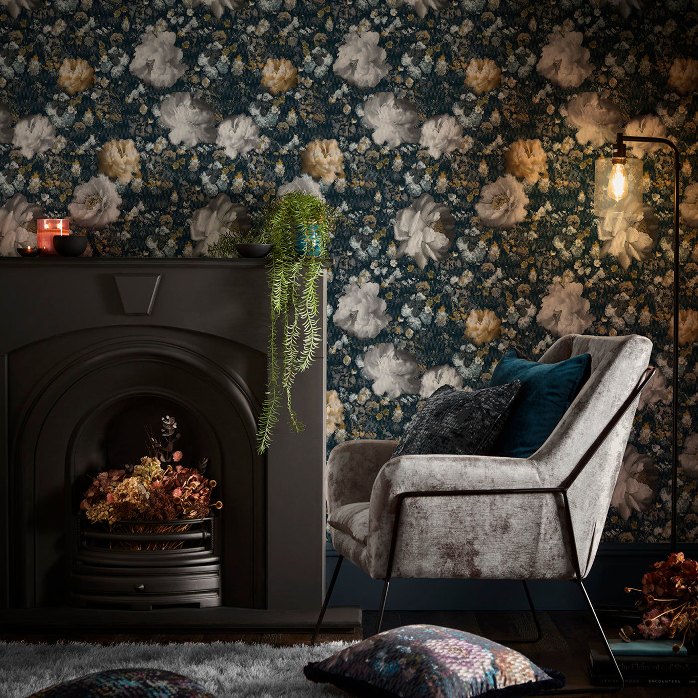 W0148/02 - Camile Wallpaper - Midnight/Gold - Clarke & Clarke
