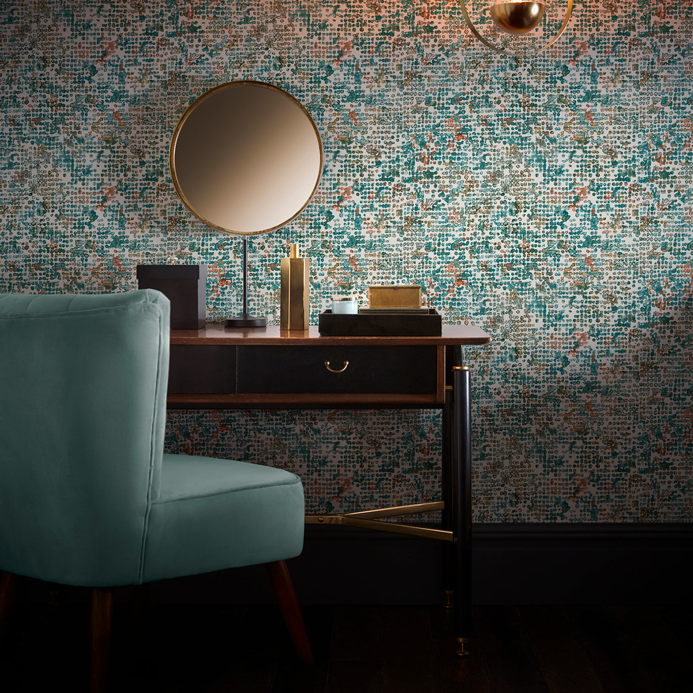W0154/04 - Scintilla Wallpaper - Teal/Spice - Clarke & Clarke