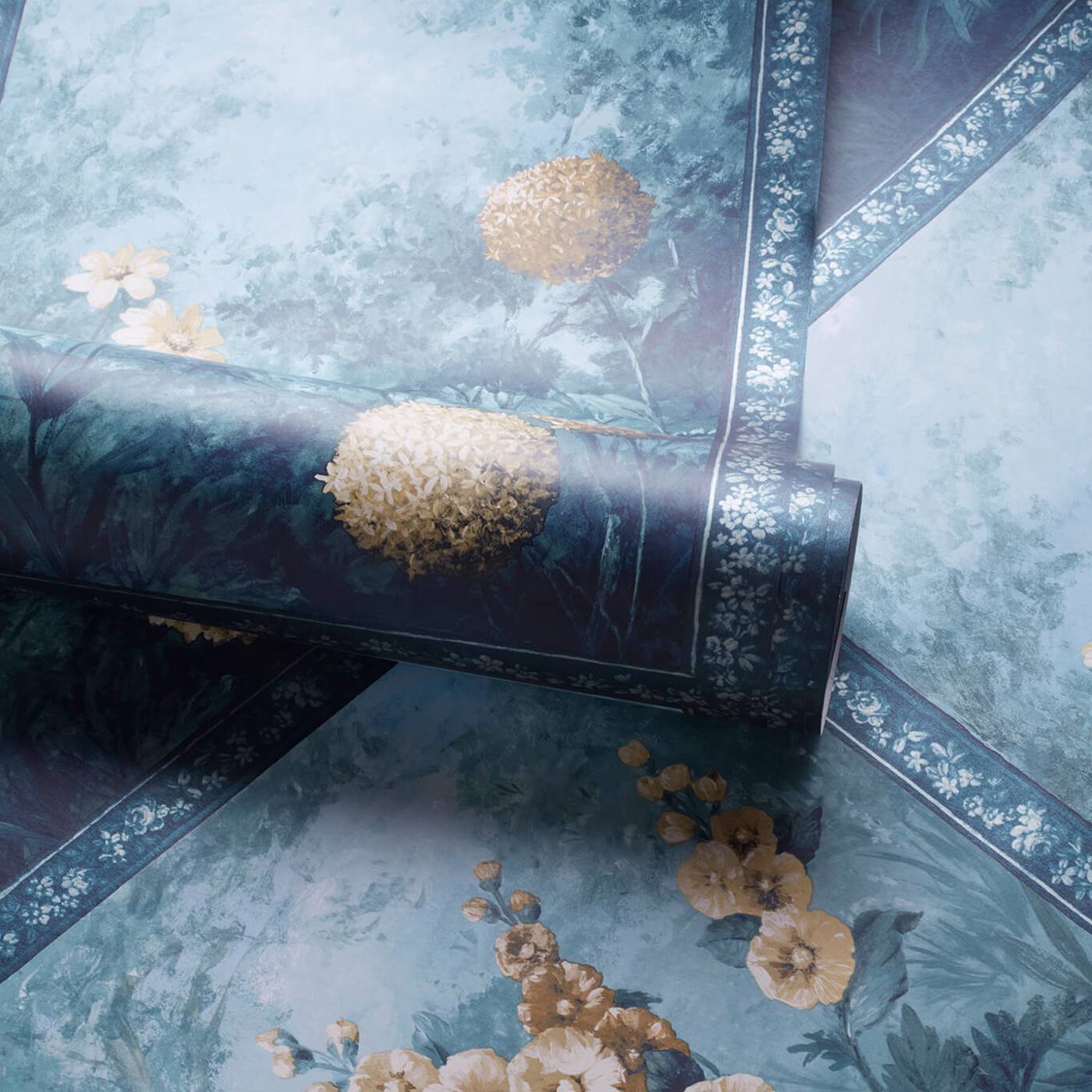 W0155/02 - Artus Wallpaper - Denim/Ochre - Clarke & Clarke