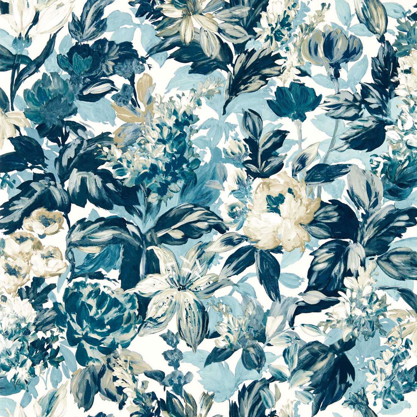 W0158/01 - Lilum Wallpaper - Denim/Ivory - Clarke & Clarke