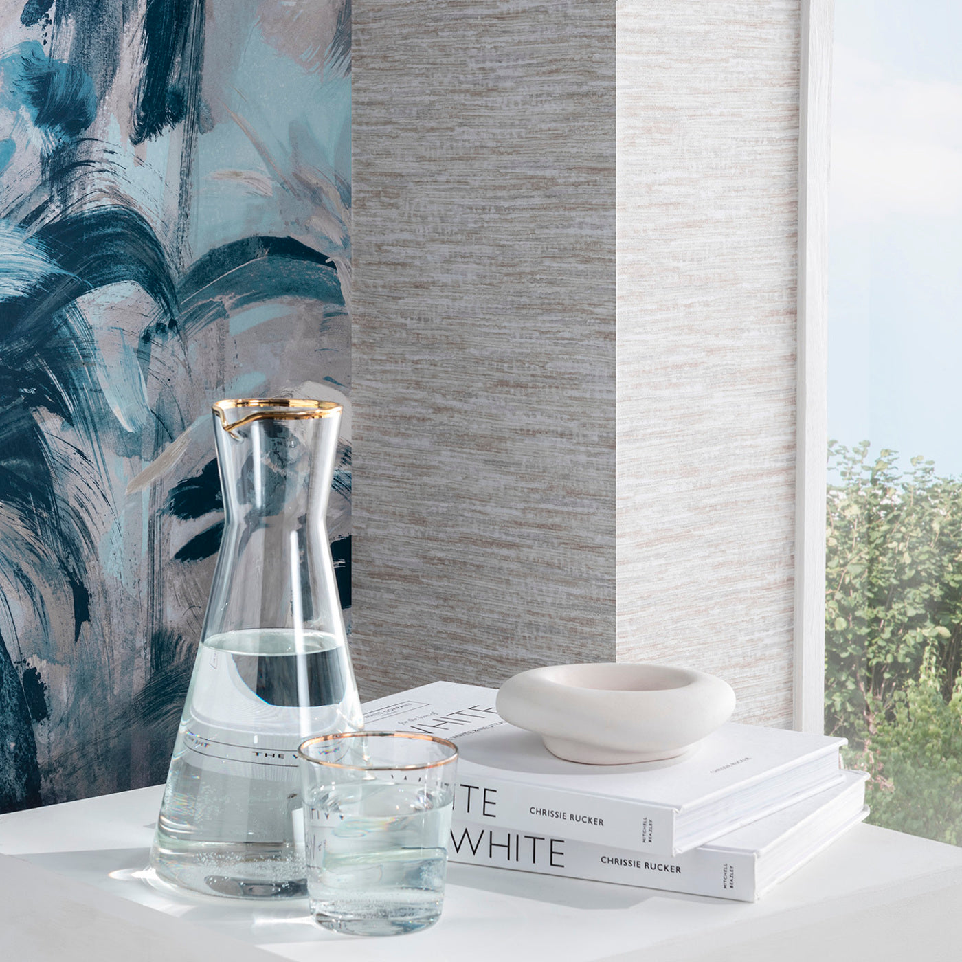 W0176/01 - Alberi Wallpaper - Midnight/Linen Banner - Clarke & Clarke